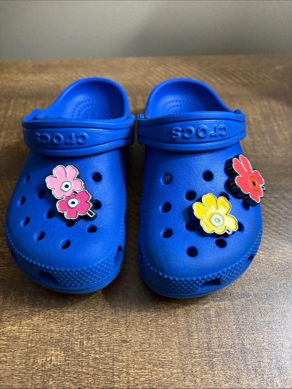 CROCS Kids Blue Clog Sandals with Flower Charms